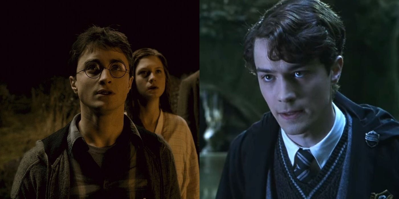 Split image of Ginny &amp; Harry and Tom Riddle in Harry Potter