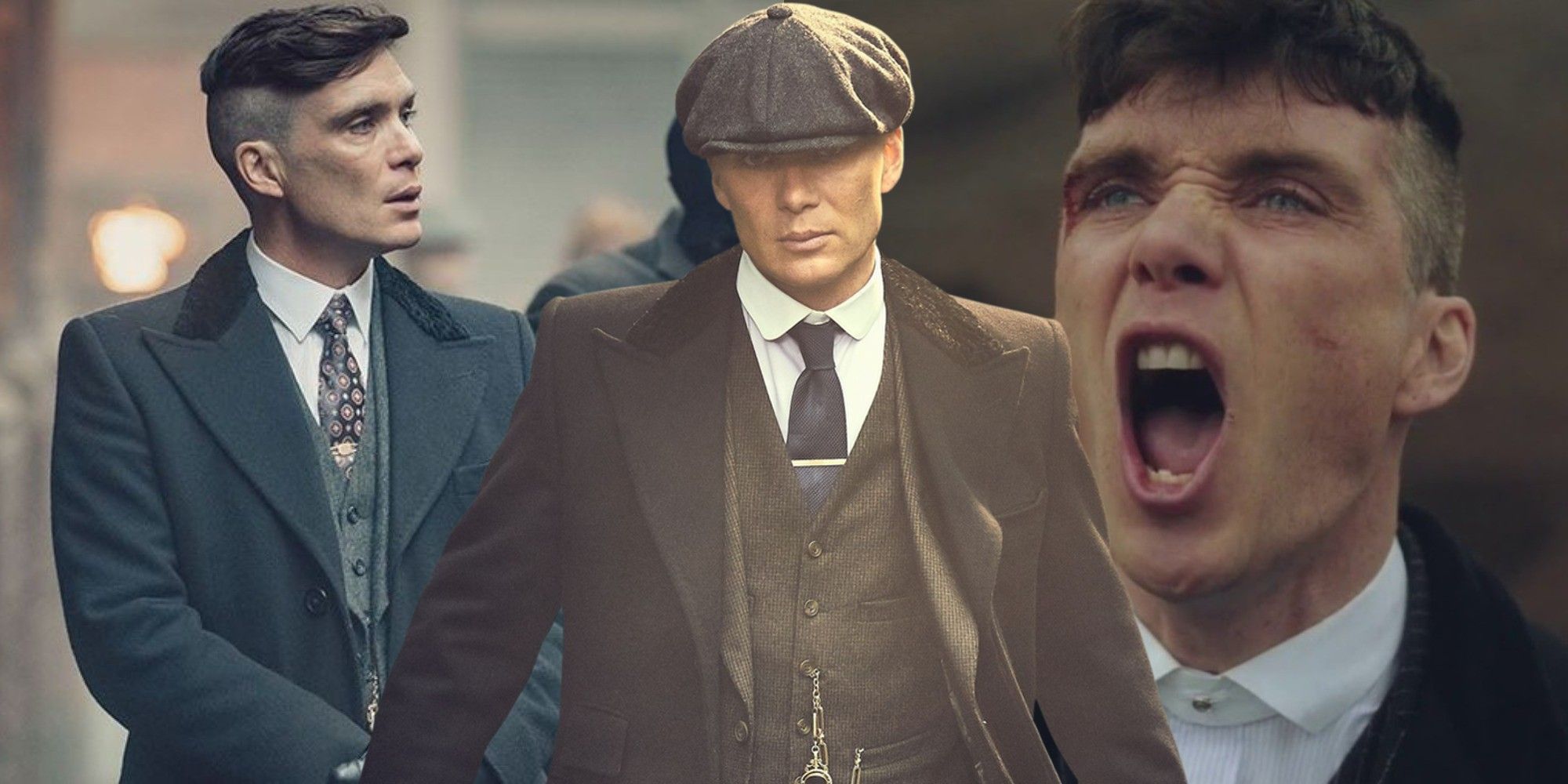 Split image of Thomas Shelby from Peaky Blinders