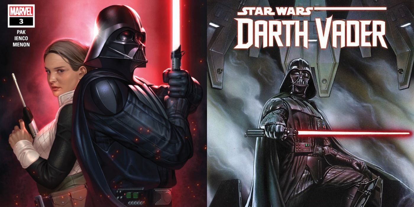 Split image of two Star Wars Darth Vader comics from Marvel