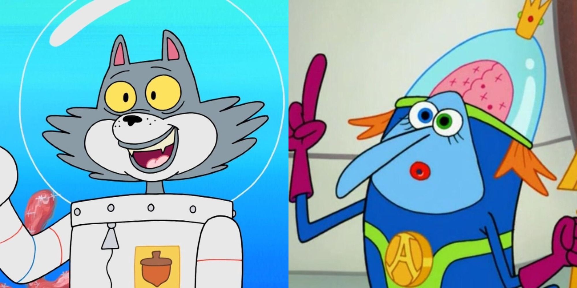 Split image showing Kenny thr Cat and Lord Royal Highness of Atlantis in SpongeBob SquarePants