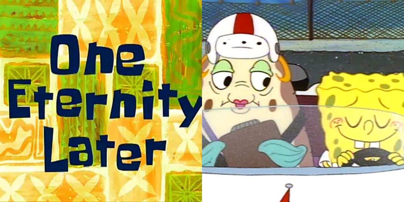 Split image of Spongebob and Mrs. Puff along with the 