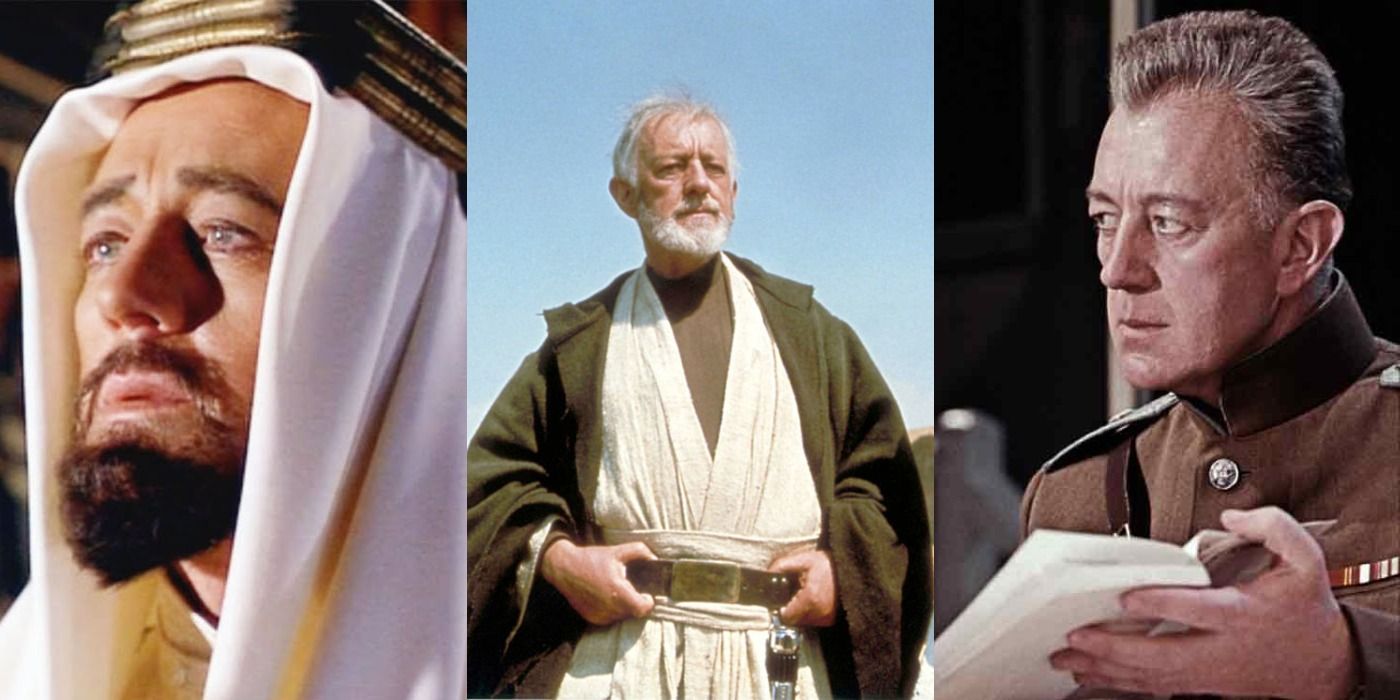 Three side by side images of Alec Guinness in his best roles