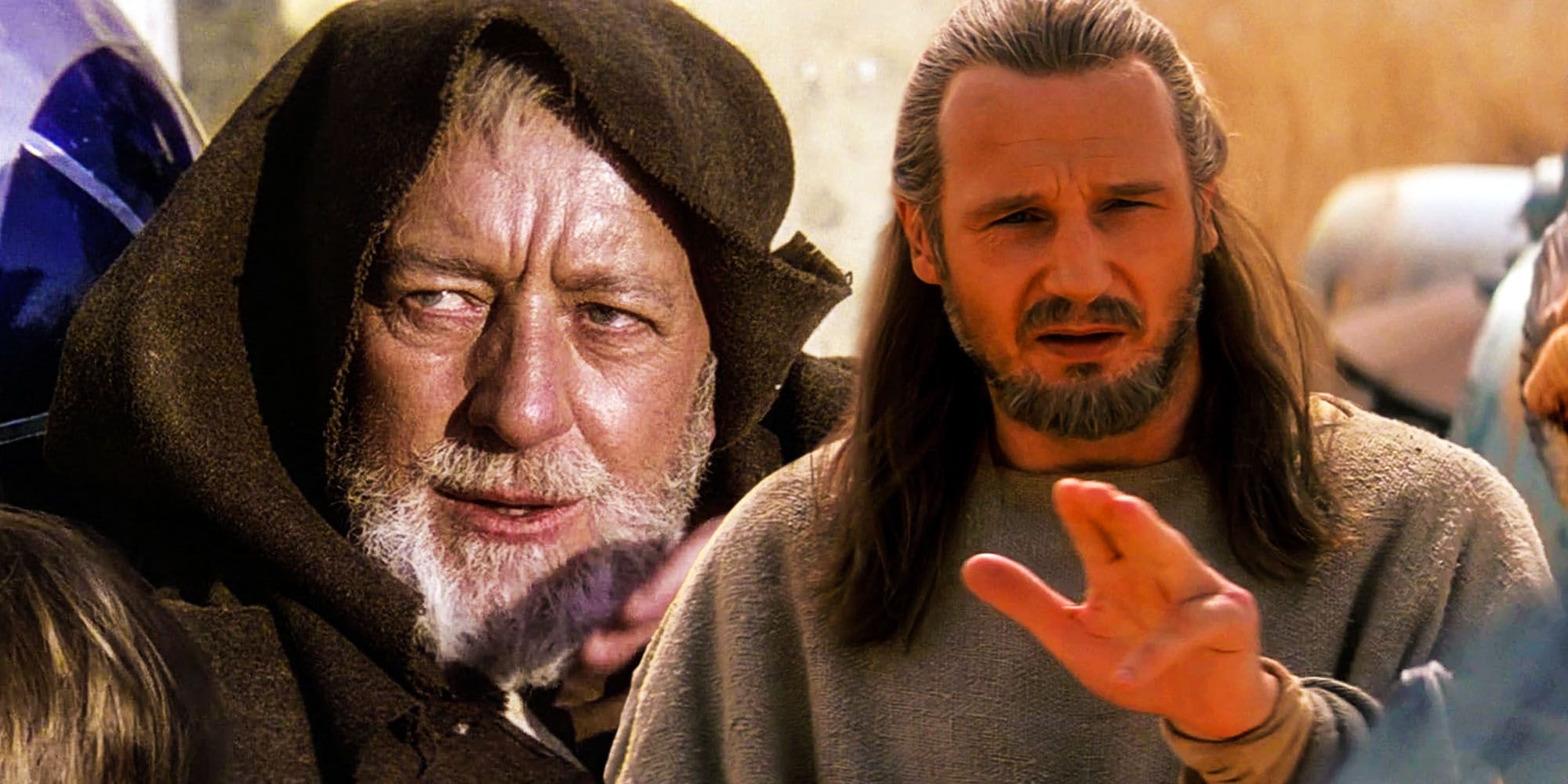 Star Wars: imagem dividida de Obi Wan e Qui Gon - truque mental Jedi