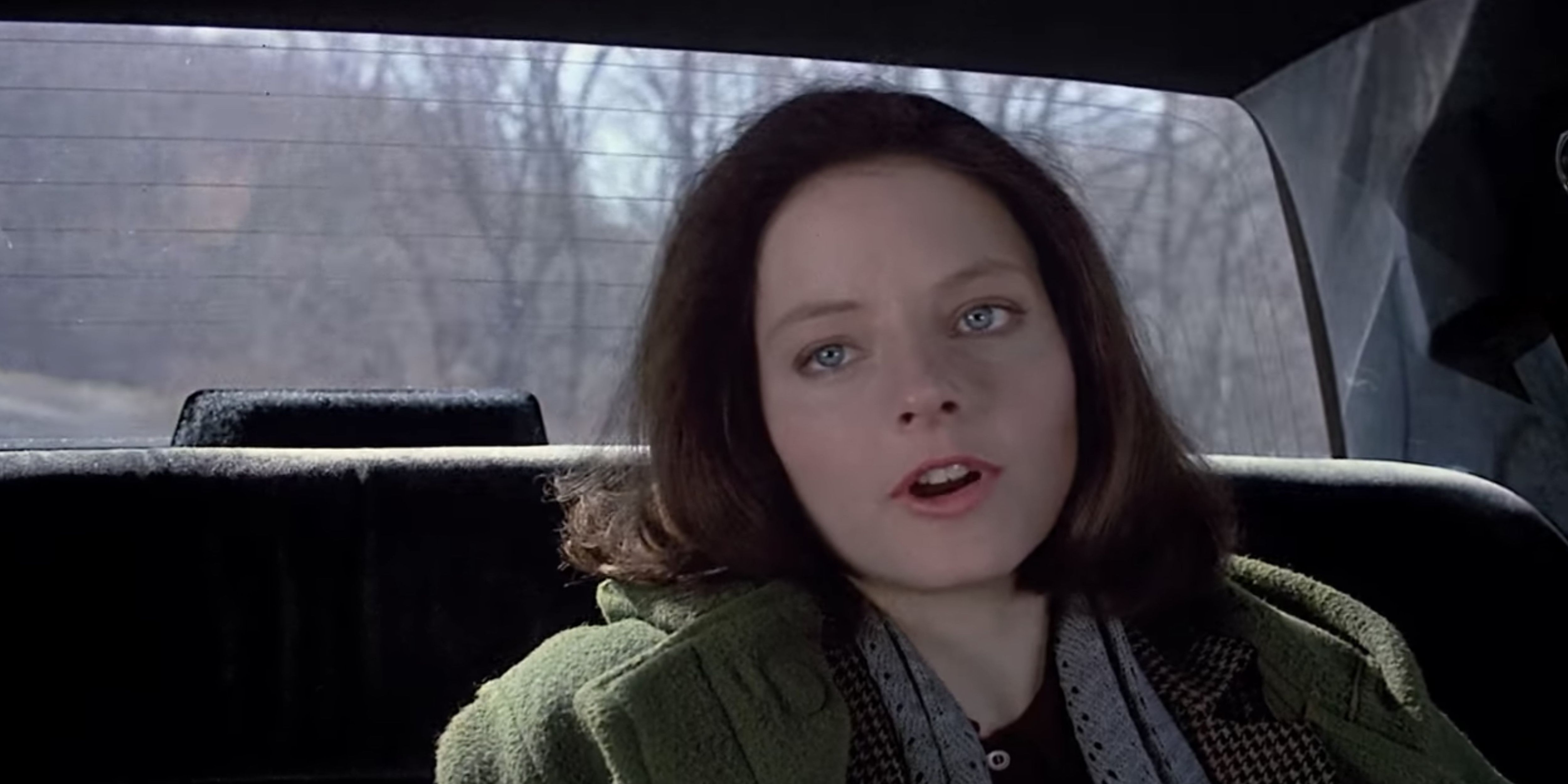 Clarice Starling in the back of a car