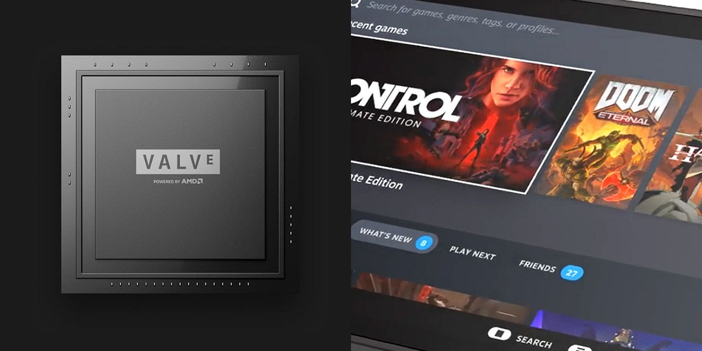 Split image of the AMD APU and the touch screen of the Steam Deck