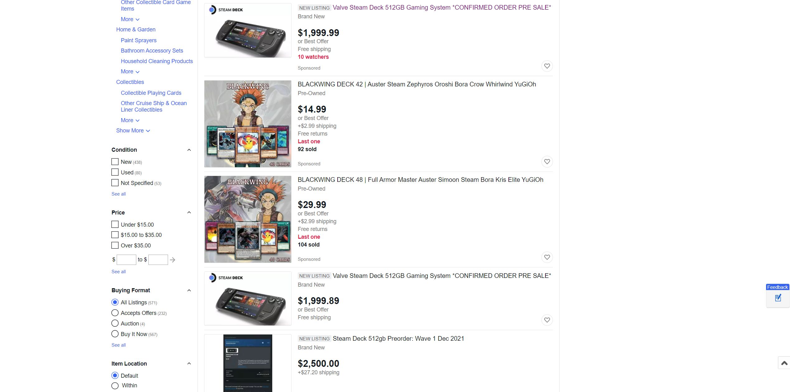 Steam Deck eBay Search Results Prices