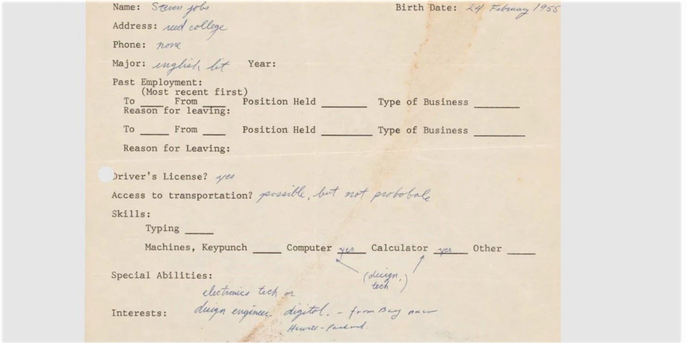 Here's How Much Steve Jobs’ 1973 Job Application Just Sold For At Auction