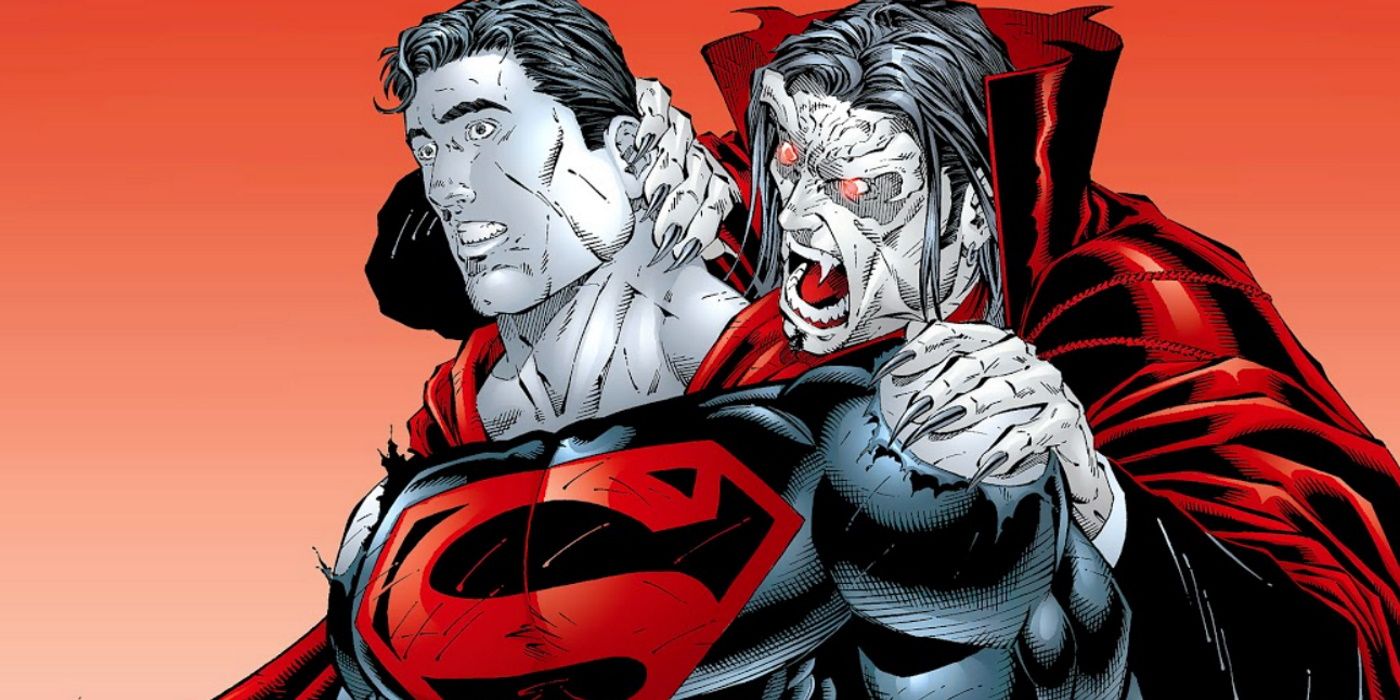 Dracula about to bite Superman in the comics