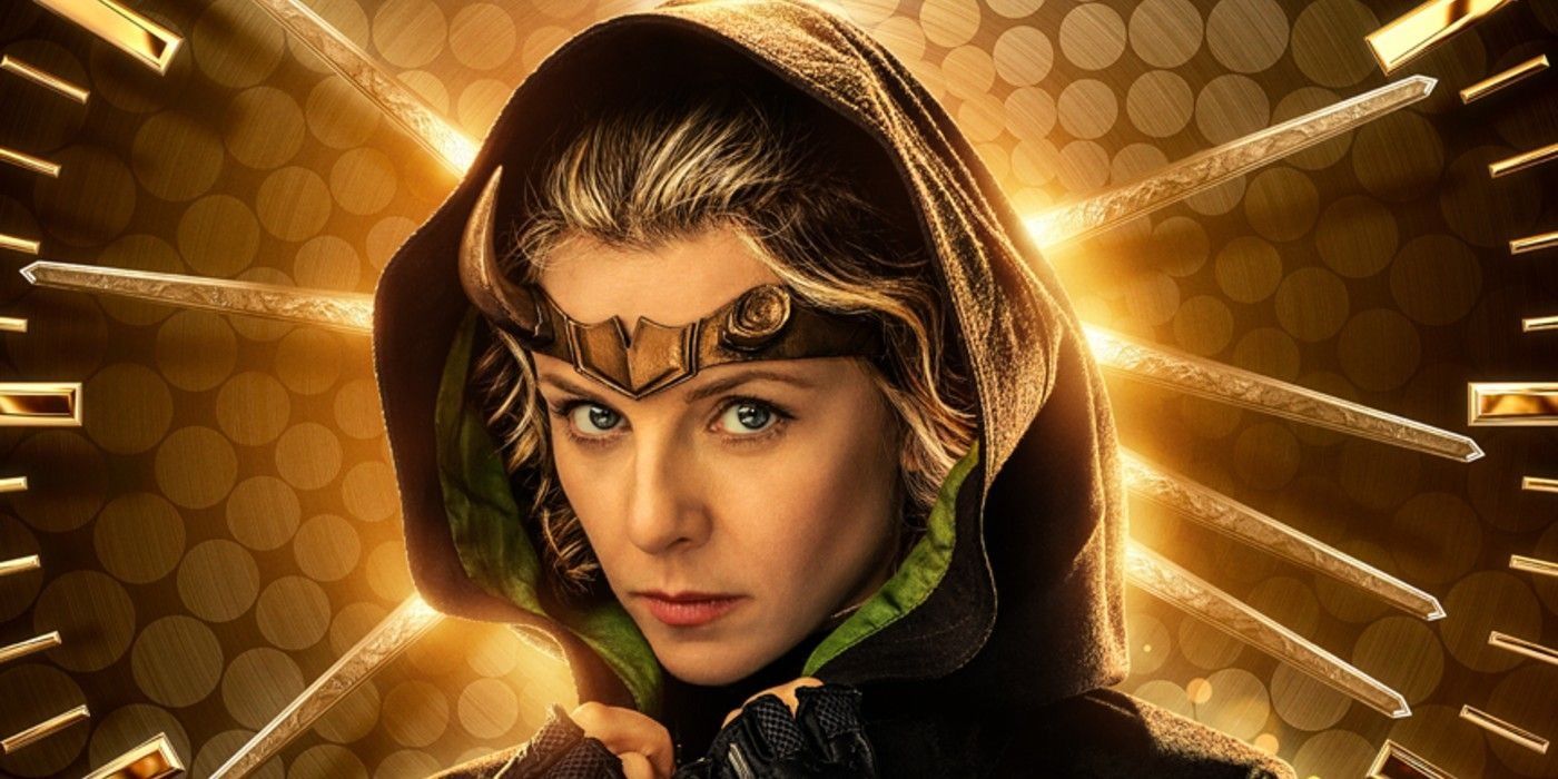 Sylvie pulling hood on in a Loki poster