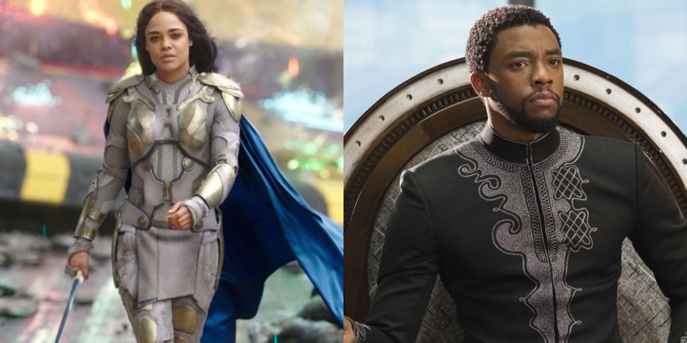 MCU's T'Challa on his throne and Valkyrie in her white armor
