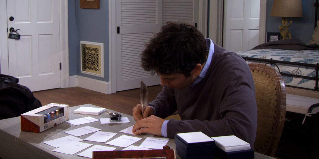 Ted doing calligraphy in How I Met Your Mother.