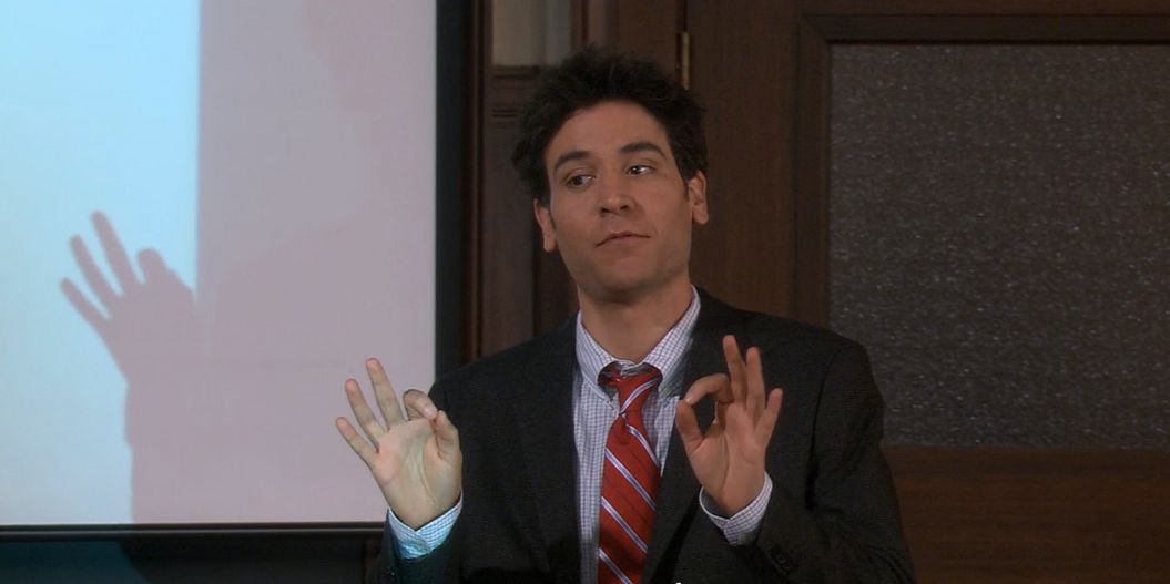 Ted talking to his class in How I Met Your Mother.