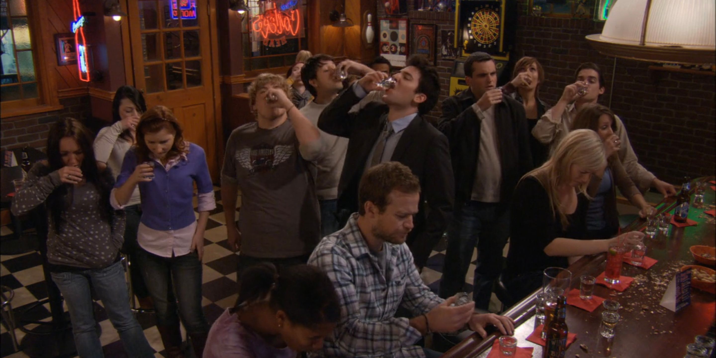 Ted plays a drinking game with his students in How I Met Your Mother.