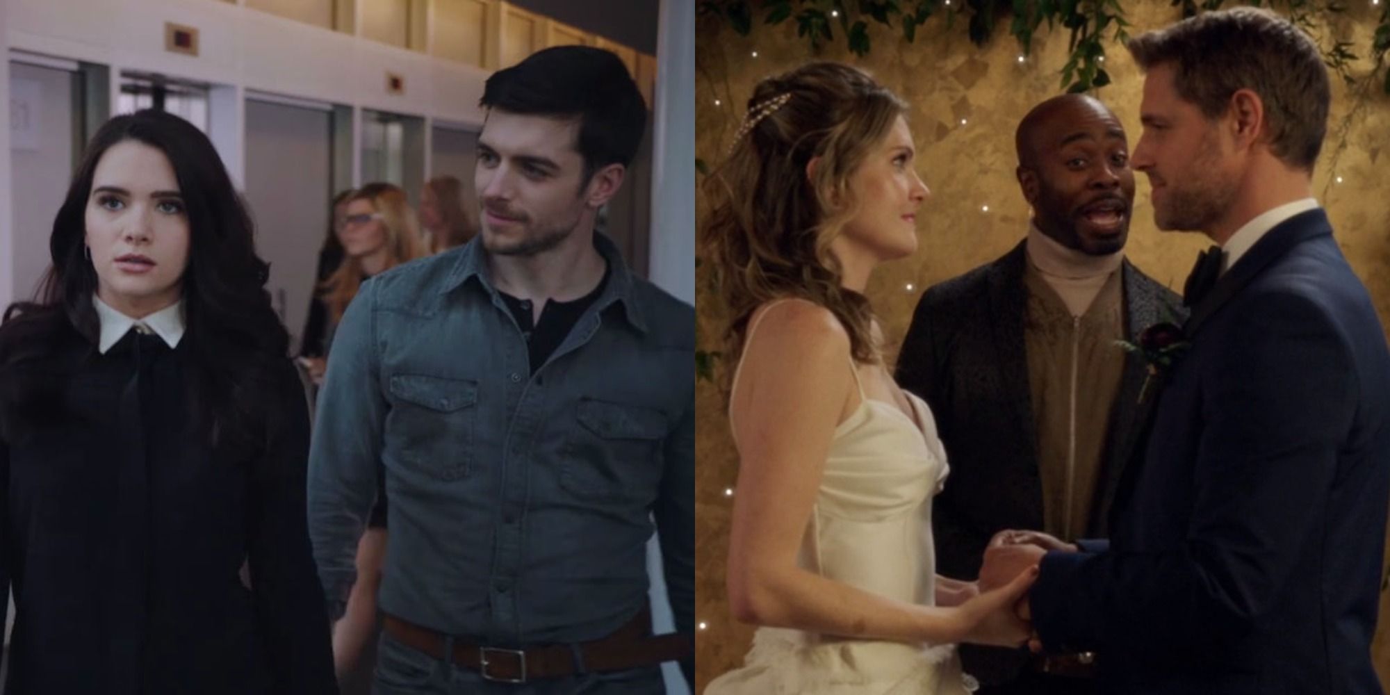 SPlit image showing Jane and Ryan, and Sutton and Richard getting married