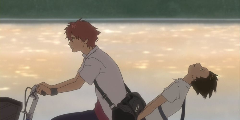 Makoto and Chiaki riding a bike in The Girl Who Leapt Through Time