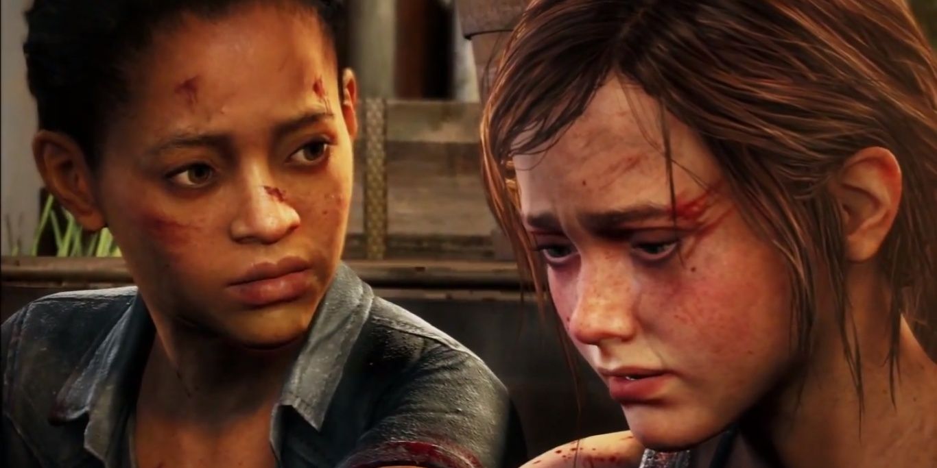 Ellie and Riley cry together in The Last of Us