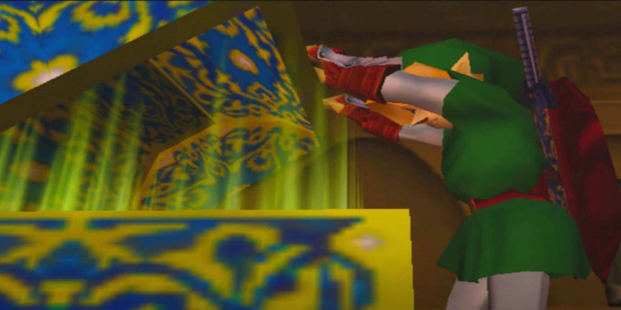 The Legend of Zelda Ocarina of Time Link opens a chest