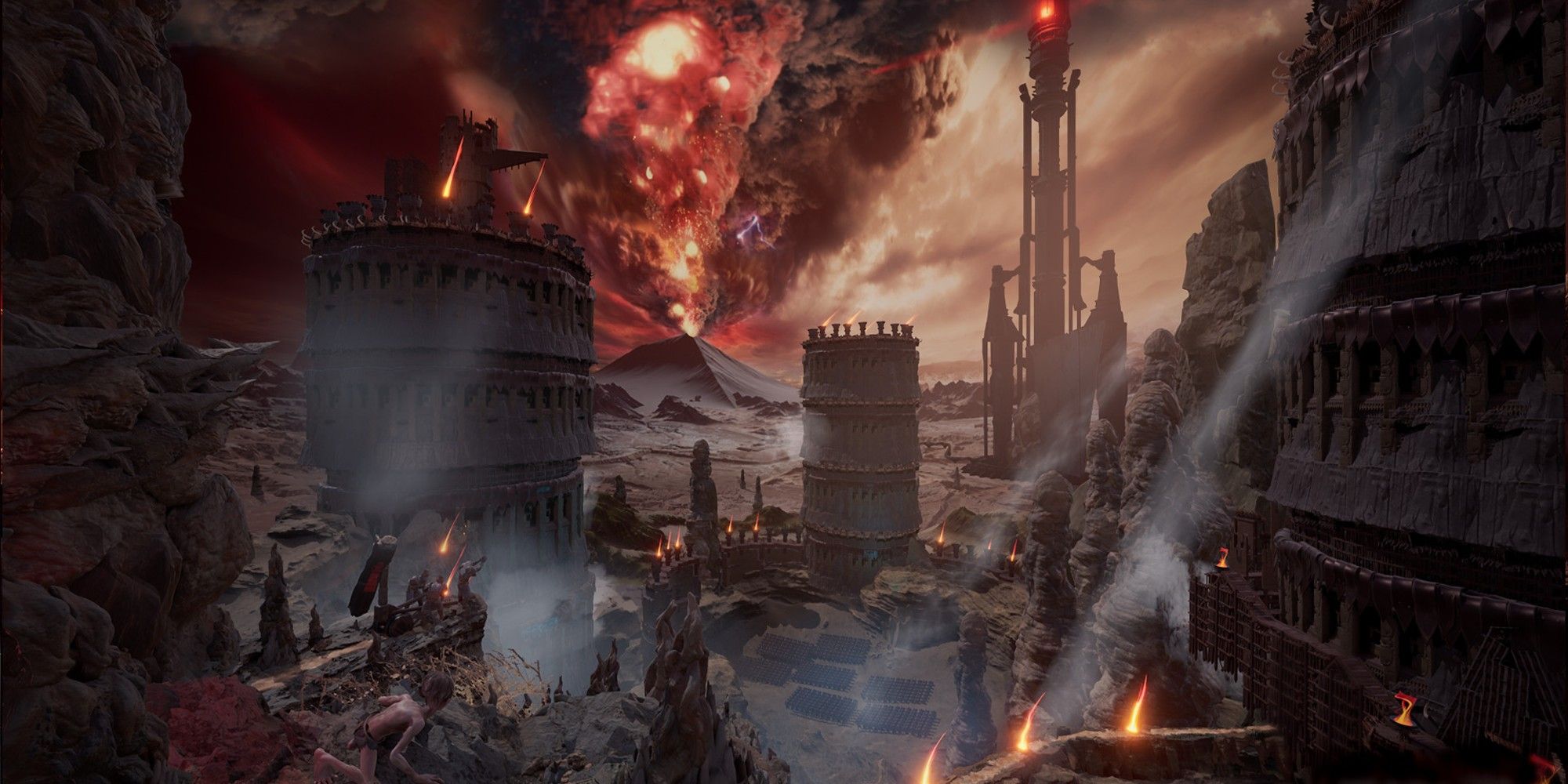 Mordor on fire in The Lord of the Rings: Gollum video game