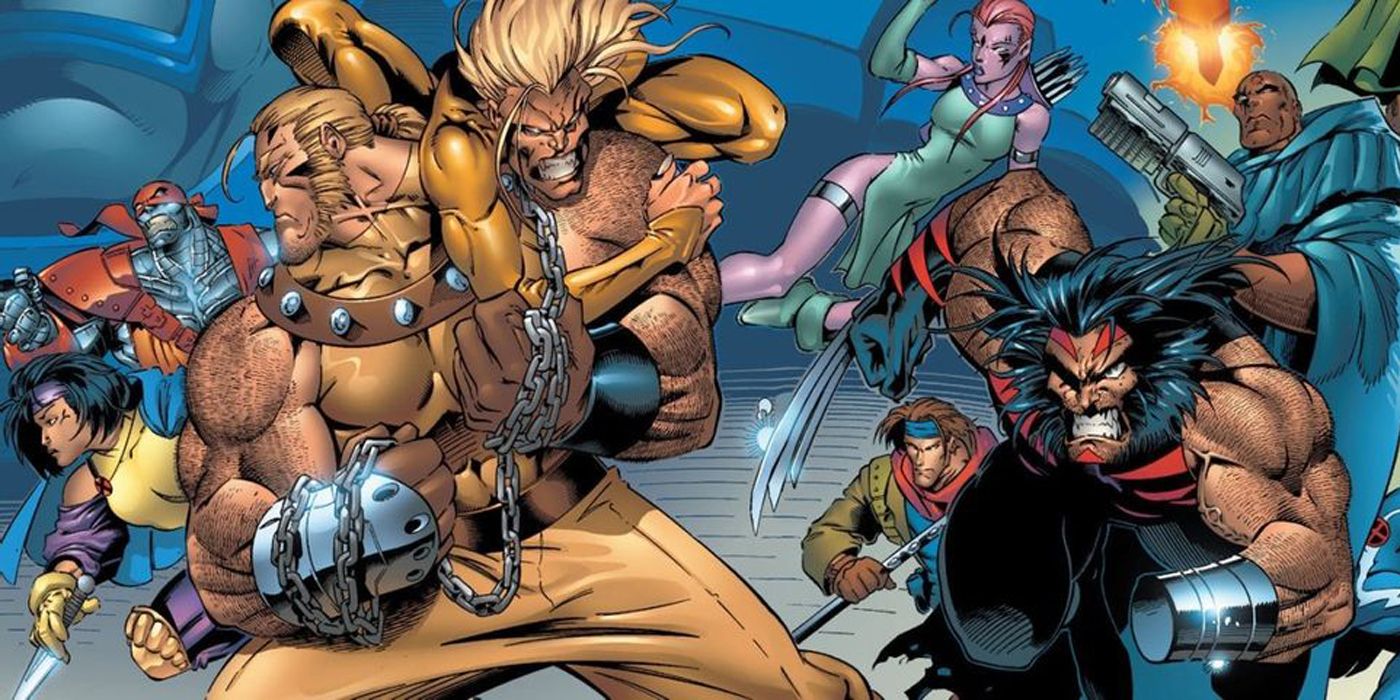 The Marvel mutants fighting in Age of Apocalypse comic book.