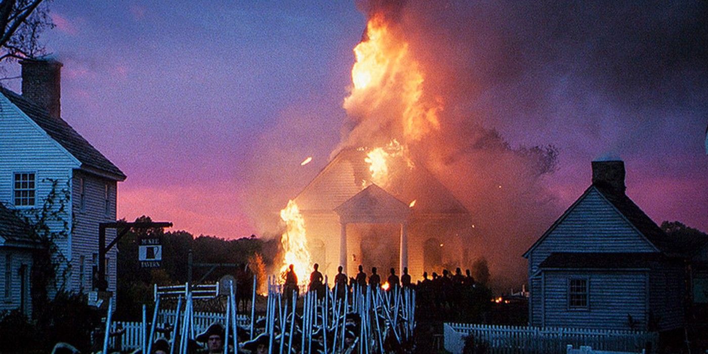 A burning church in The Patriot