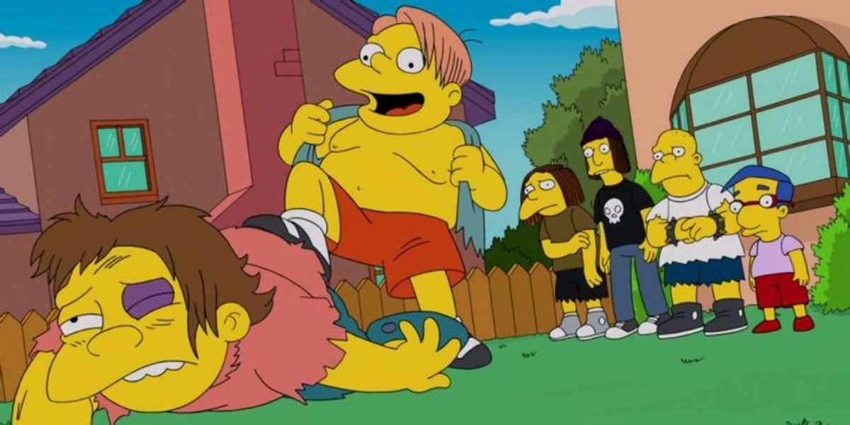 Martin puts on Nelson's vest aster defeating him in The Simpsons