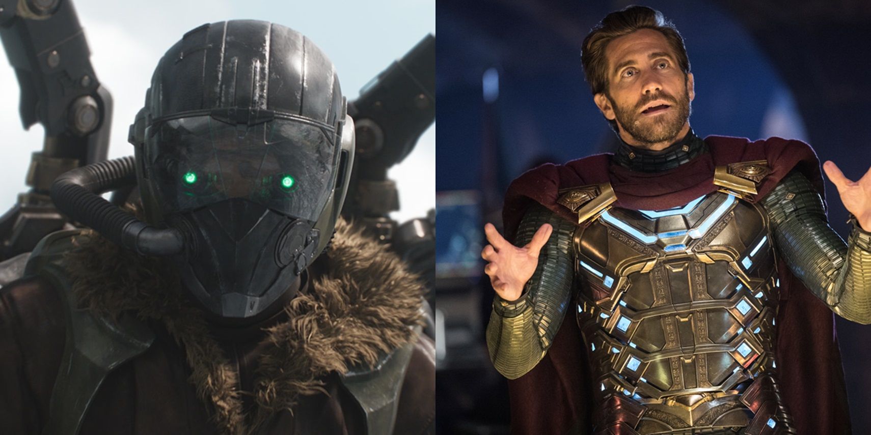 The Vulture flying in Spider-Man: Homecoming and an unmasked Mysterio in Spider-Man Far From Home.
