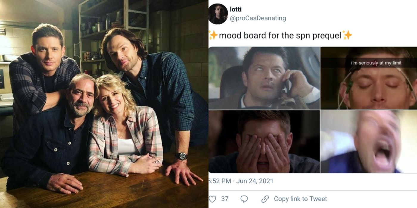 Picture of the Winchester family next to a meme.