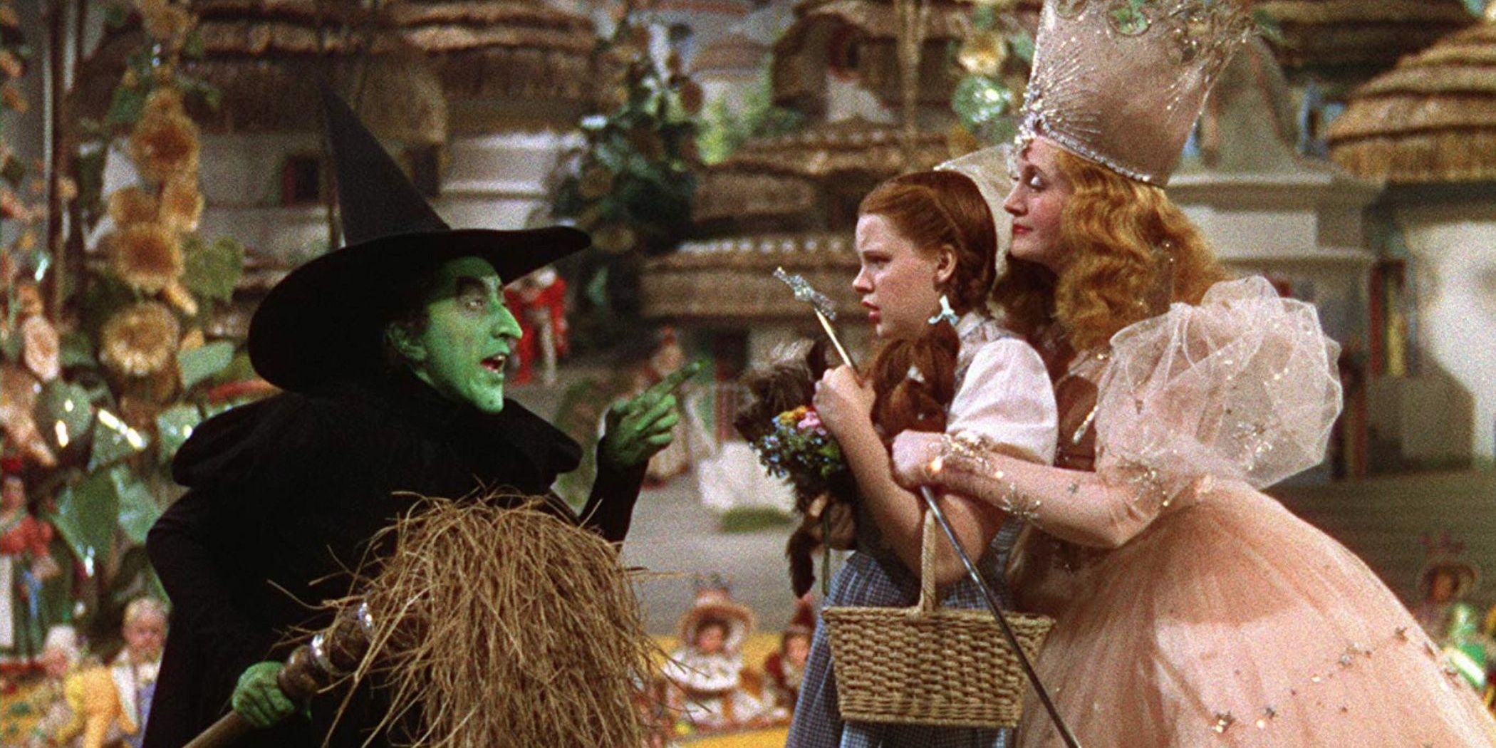 The Wicked Witch of the West confronts Dorothy and Glinda in The Wizard of Oz