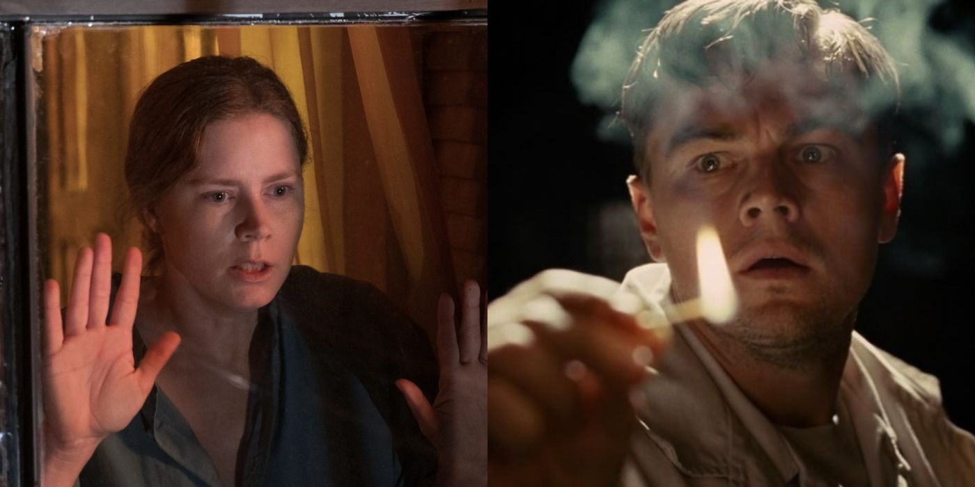 Split image Amy Adams in The Woman in the Window and Leonardo DiCaprio in Shutter Island
