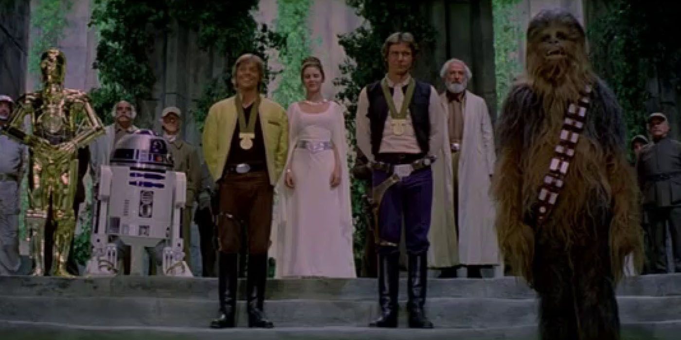 The award ceremony at end of Star Wars.