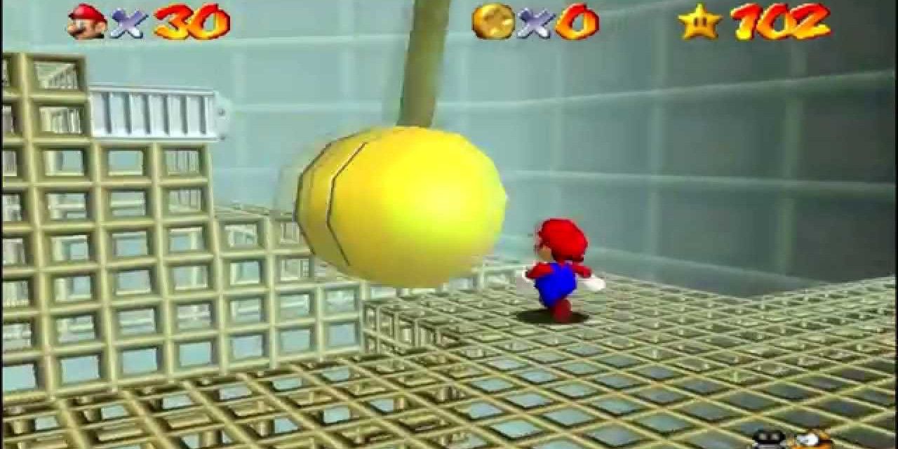 Mario in Tick-Tock Clock approaching a pendulum