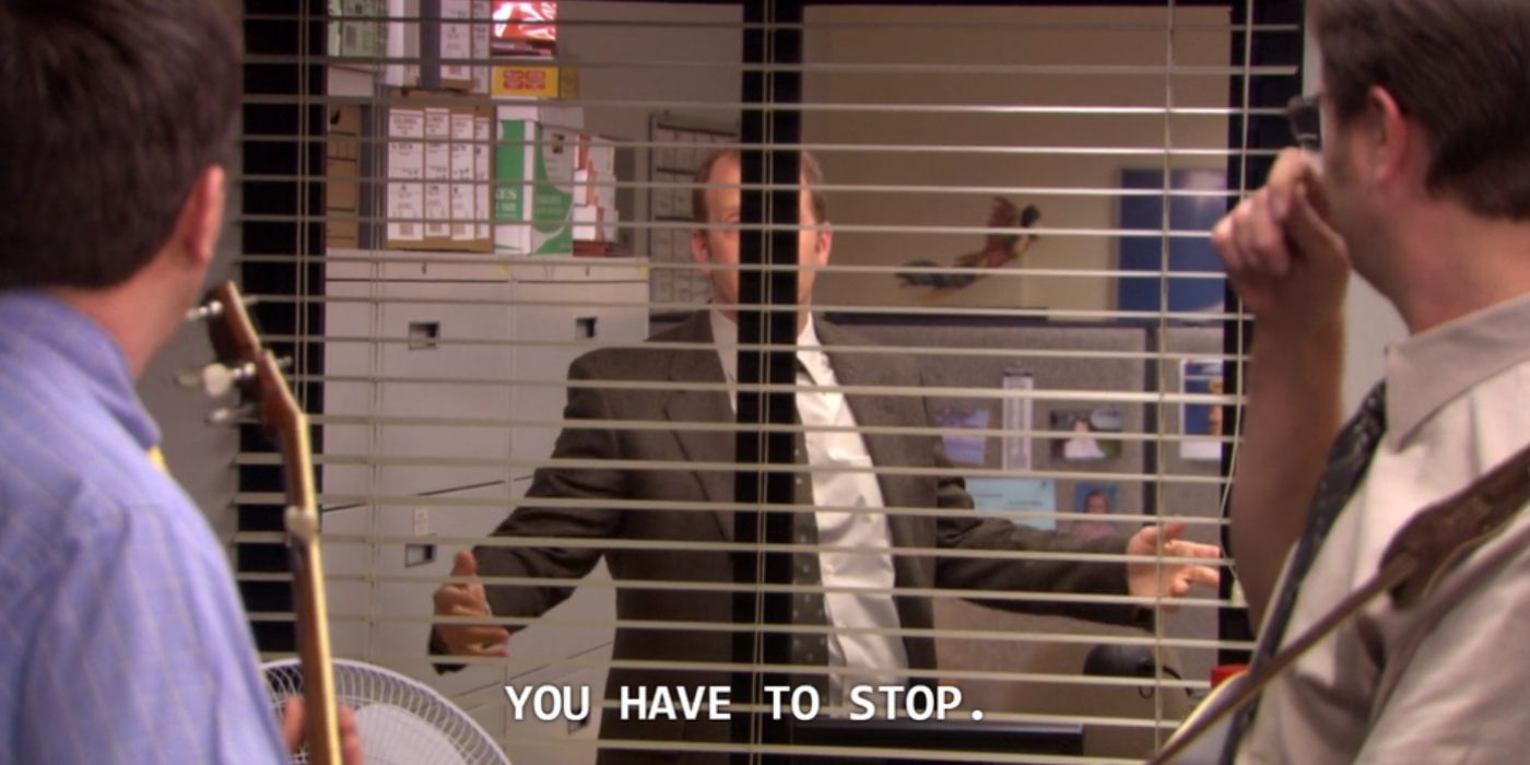 Toby yells at Dwight and Andy for singing on The Office