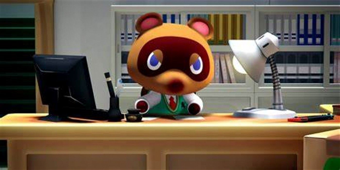 Tom Nook sitting behind his desk in Animal Crossing Kingpin
