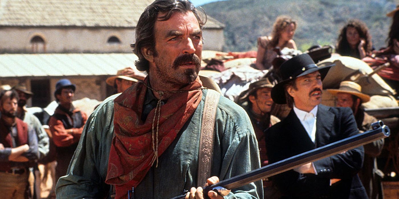 Tom Selleck as the expert marksman Mathew Quigley in Quigley Down Under