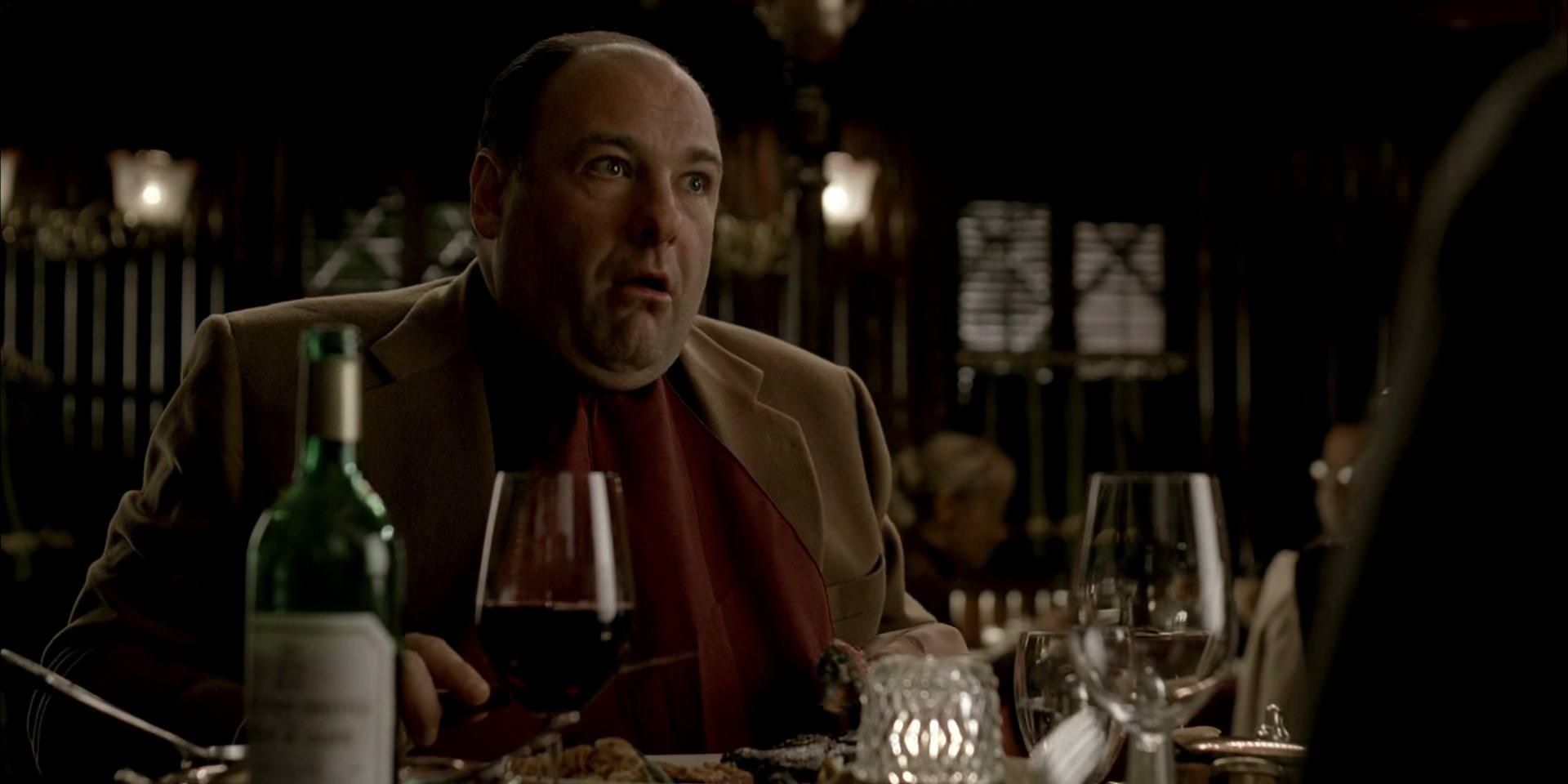 Tony Soprano making a funny face at dinner