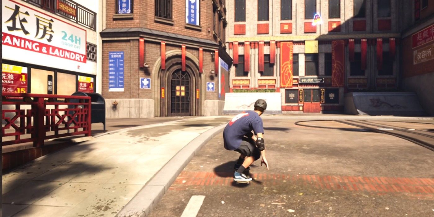 The player character skating through the streets in Tony Hawk’s Pro Skater.