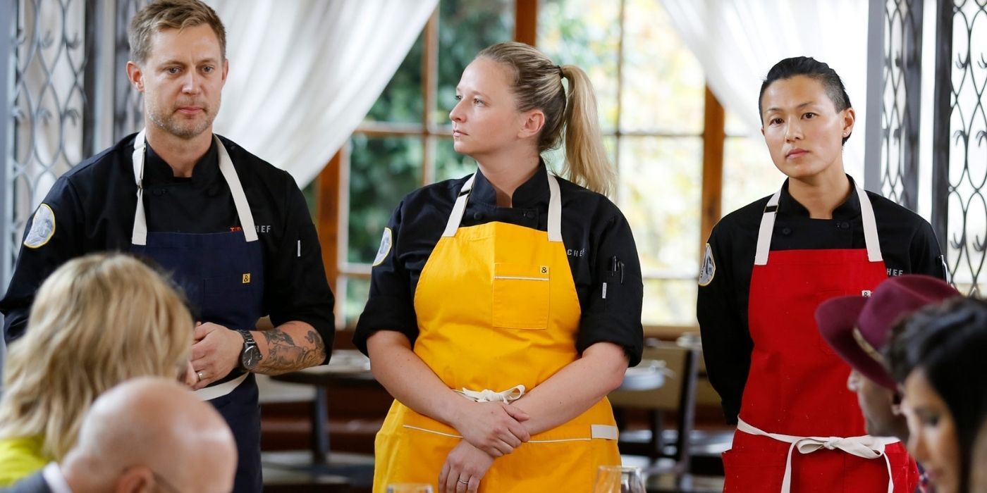 Bryan, Melissa, and Stephanie during the finale of Top Chef All-Stars