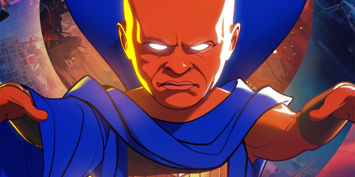 Uatu levanta os braços e faz uma careta em What If...?