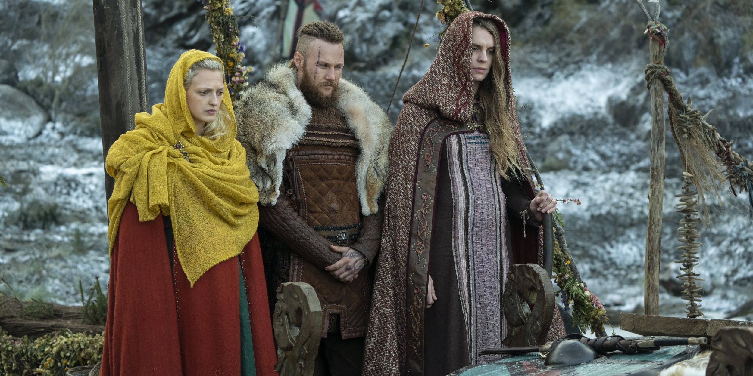 Ubbe, Torvi and Gunnhild attend Lagertha's funeral in Vikings