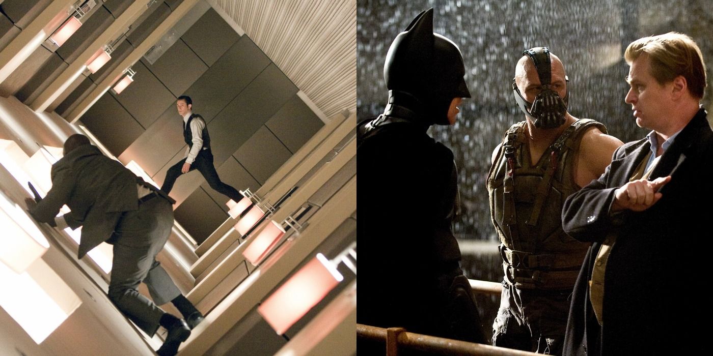 Split image if Inception and Dark Knight scenes, Cristopher Nolan movies