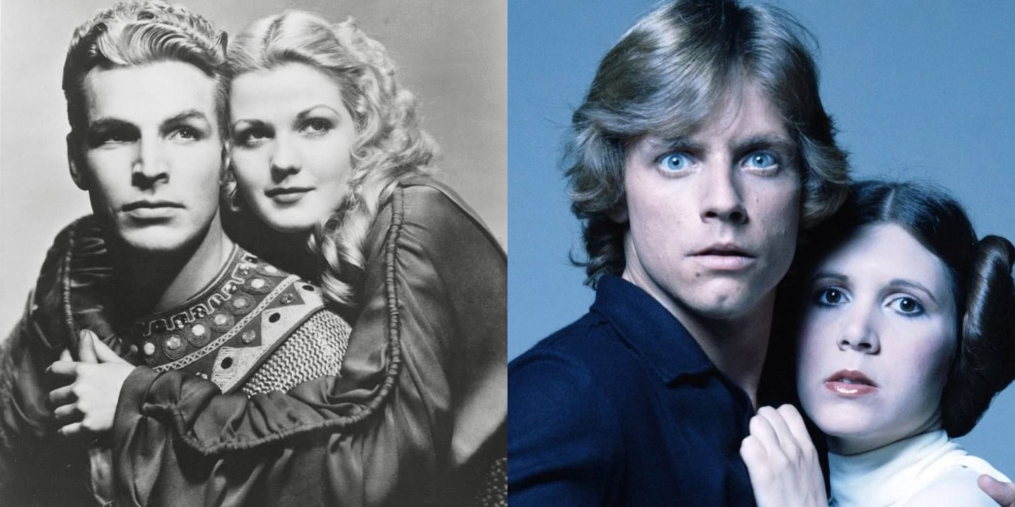 A split image showing Flash Gordon and Dale, and Luke and Leia