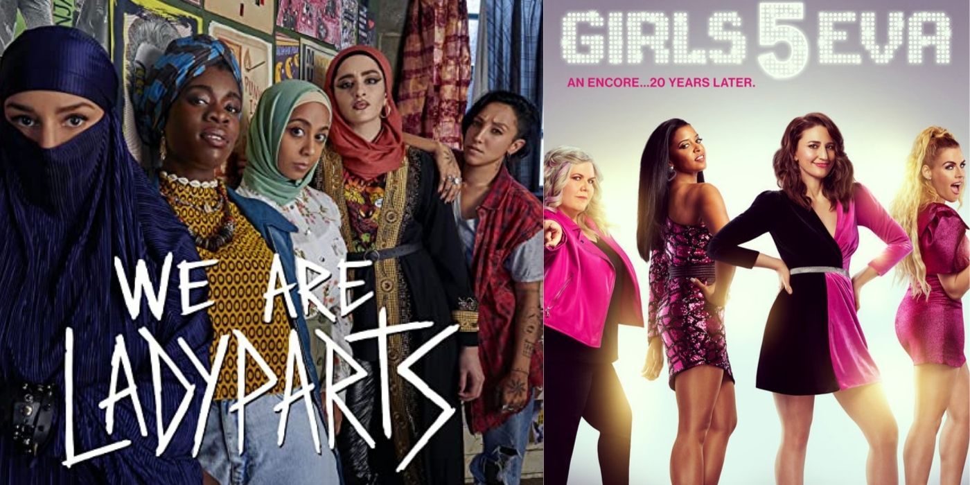 Split Image of We Are Lady Parts promo poster and Girls5Eva promo poster