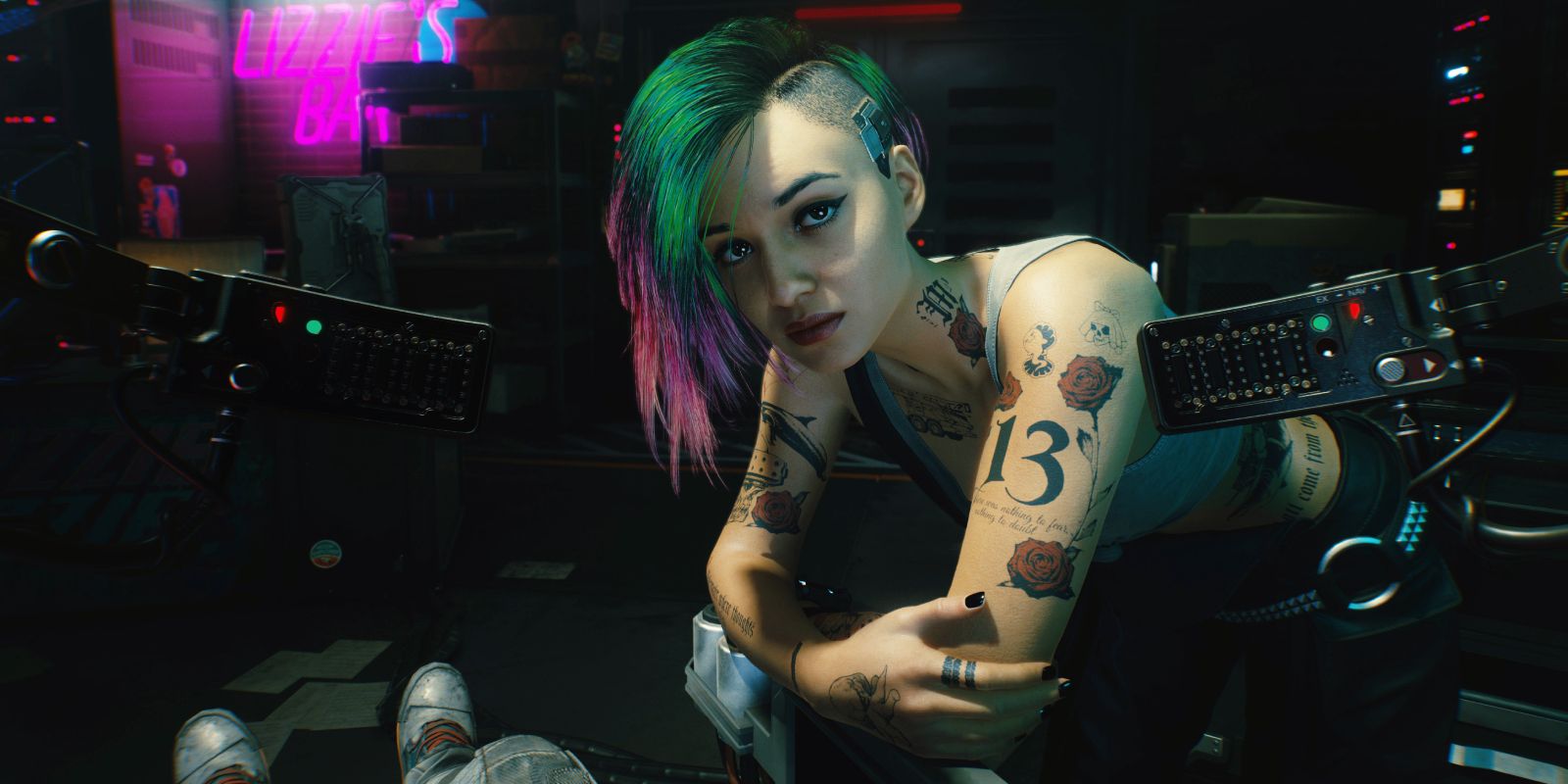 Cyberpunk character with tattoos and dyed hair