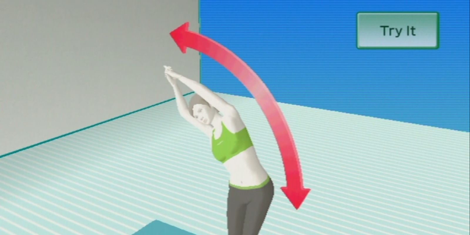 Wii Fit Trainer ensinando ao jogador uma pose de exercício no Wii Fit Plus