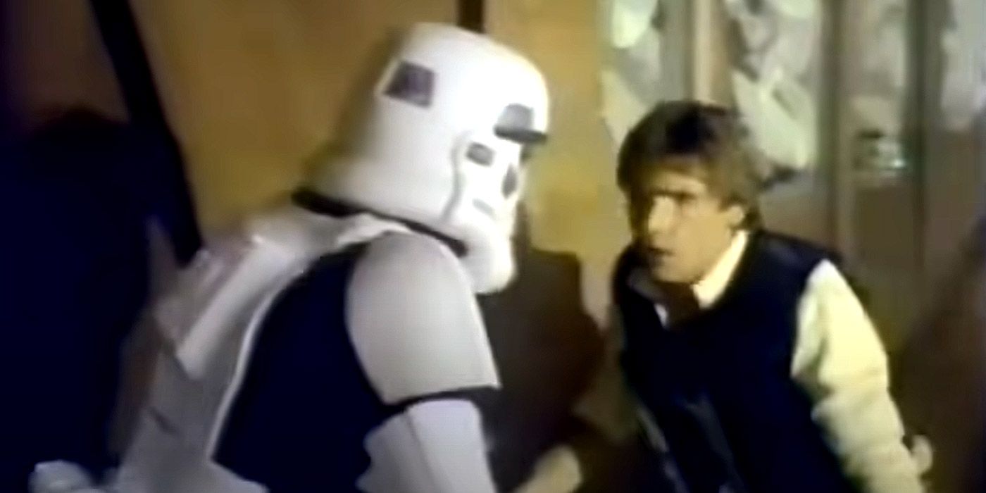 Han Solo prepares to tackle a Stormtrooper in the Star Wars Holiday Special