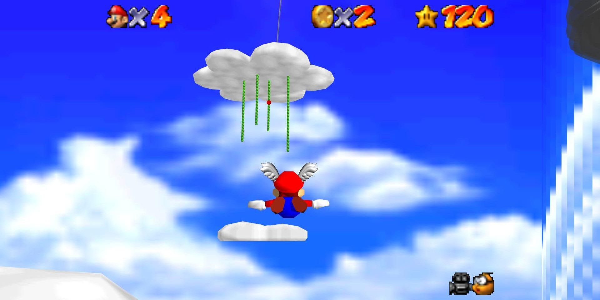 Wing Mario flying towards a cloud
