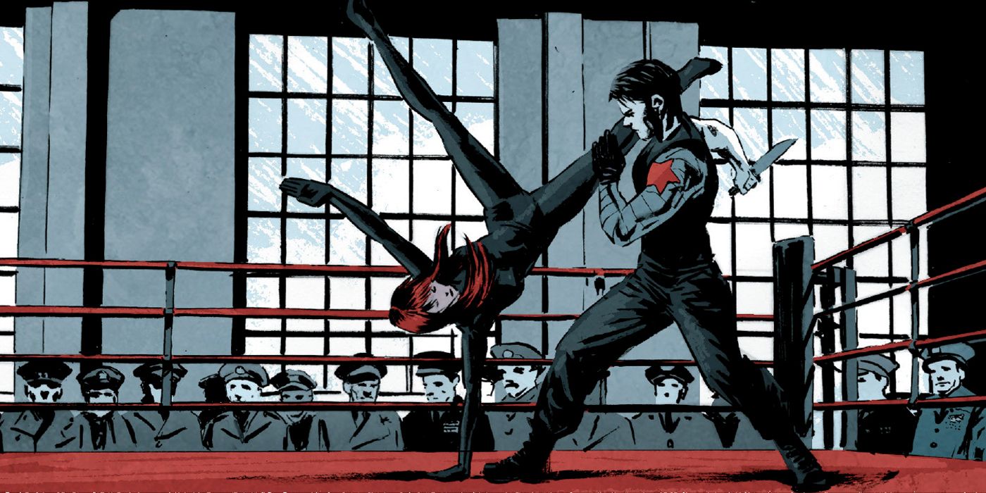 Winter Soldier sparring with Black Widow in Red Room.
