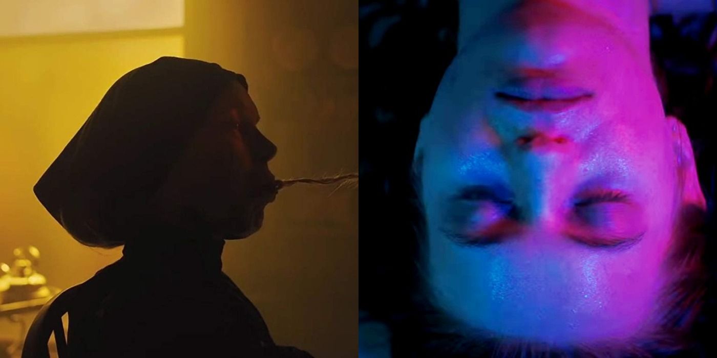 Stills from Gretal And Hansel's witch; a woman sleeps in Suspiria