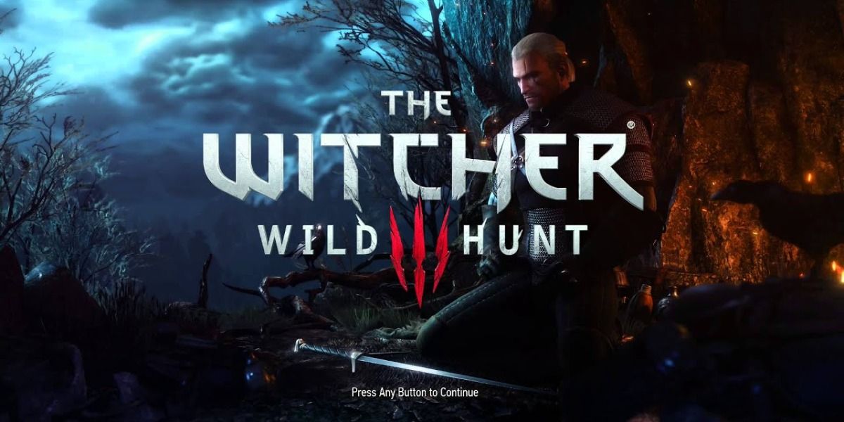 Geralt on the title screen of The Witcher 3