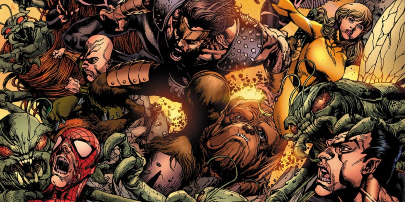 Wolverine and Spider-Man battles Annihilus.